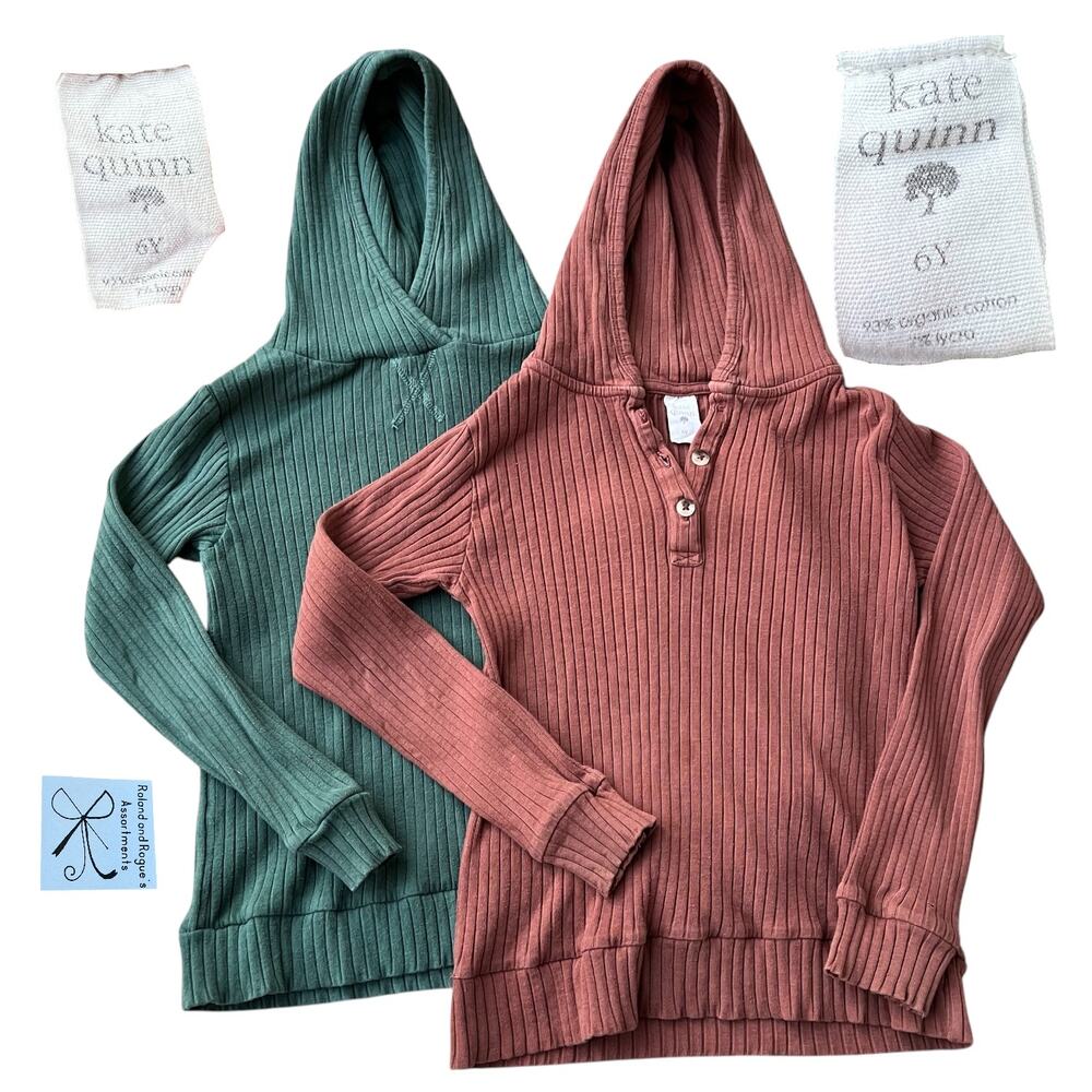 Kate Quinn Cotton Blend 2-CT Hooded Long-sleeve Tees Kids Sz 6Y As-is